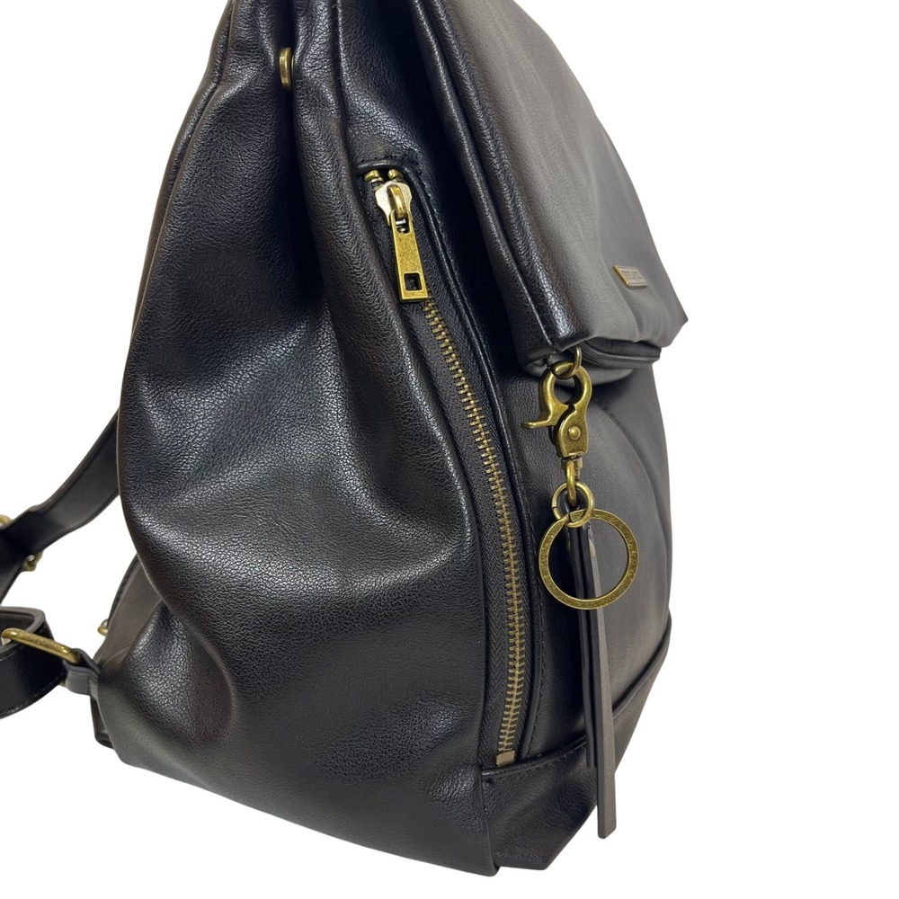 NWOT: Frye and Co Black Faux Leather Backpack Gold Hardware Snap Closure Bag - Picture 8 of 11